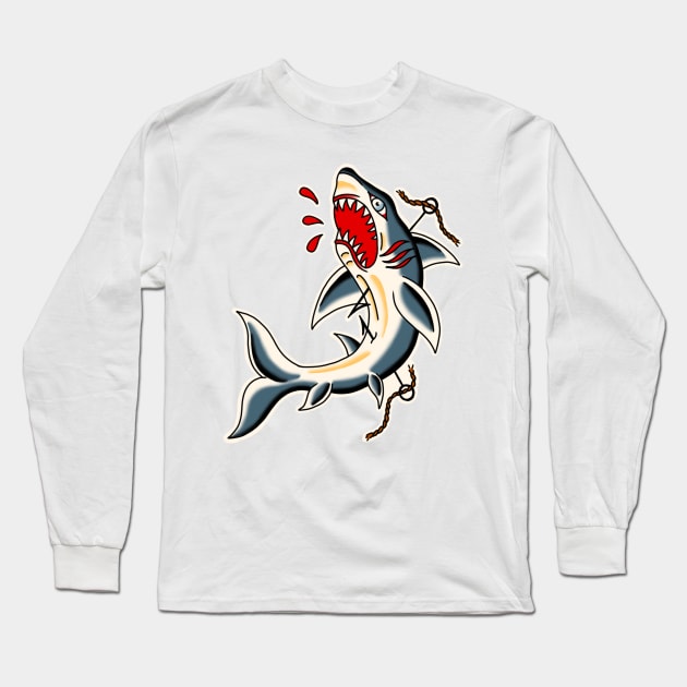 Shark traditional tattoo Long Sleeve T-Shirt by rafaelwolf